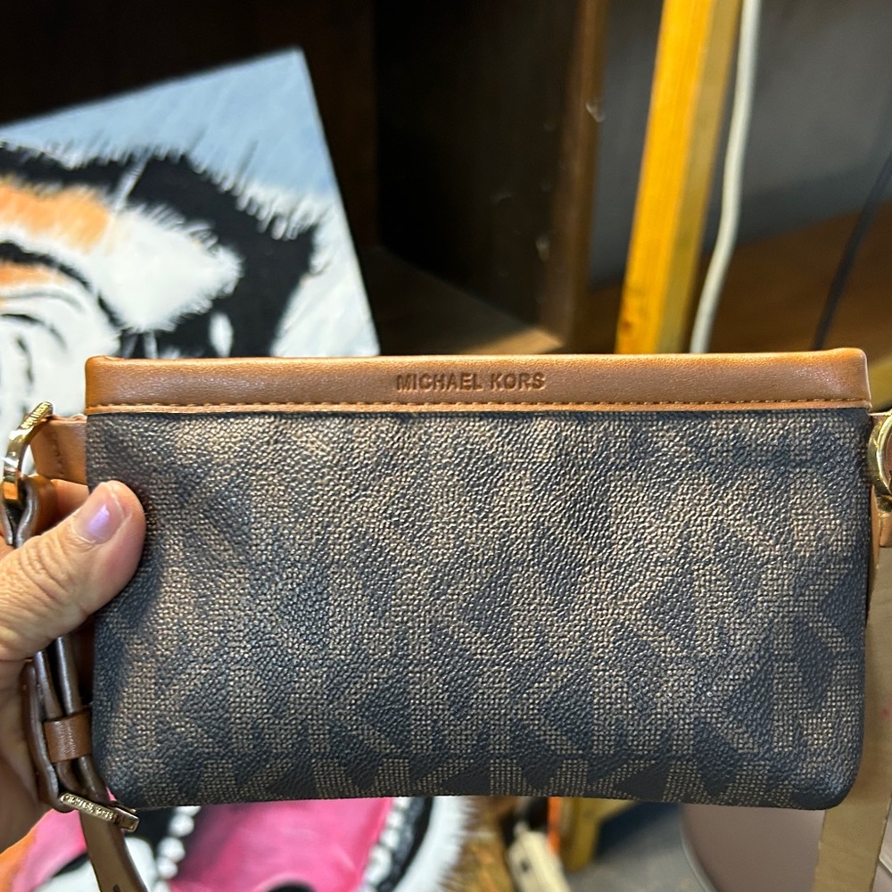 Michael Kors Brown and Tan Signature Wristlet